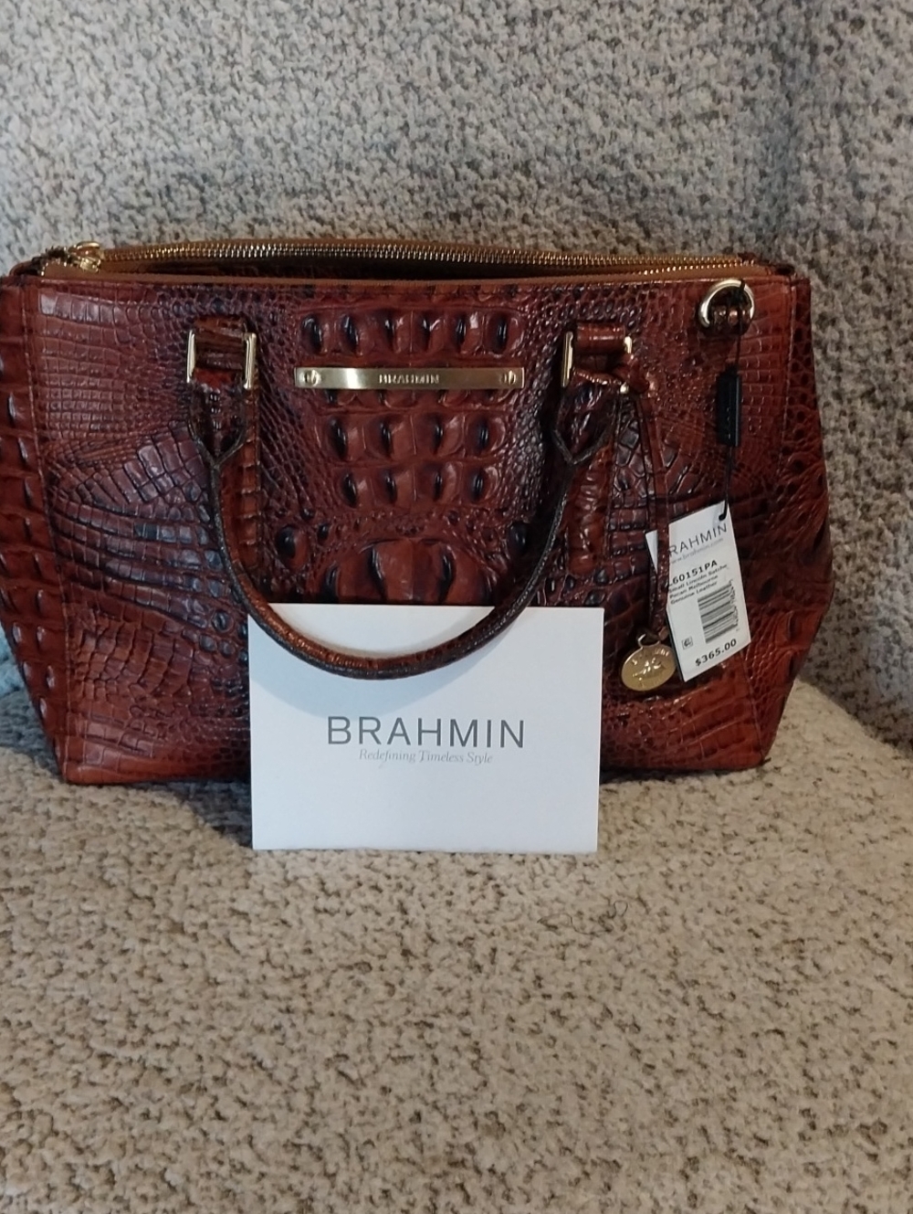 Brahmin Embossed Croc Satchel in Rich Chestnut Brown